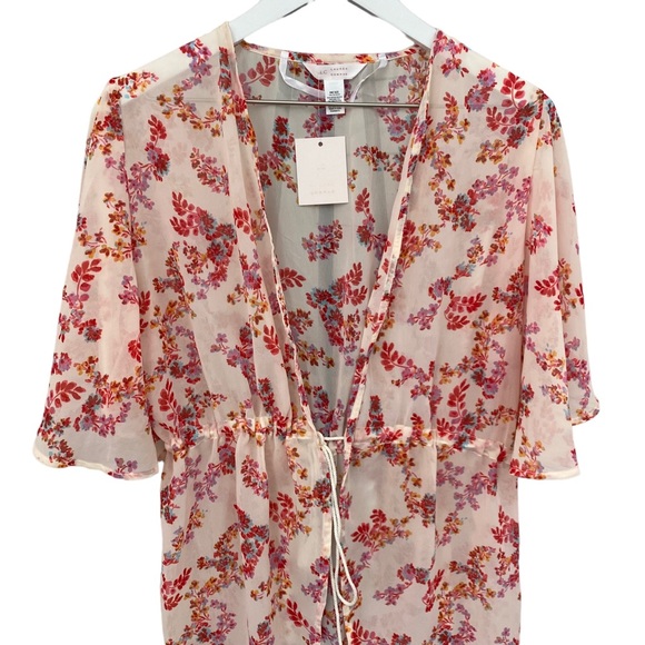 NWT LC Lauren Conrad Women’s Floral Print Tapered Tie Front Kimono One Size - Picture 10 of 11